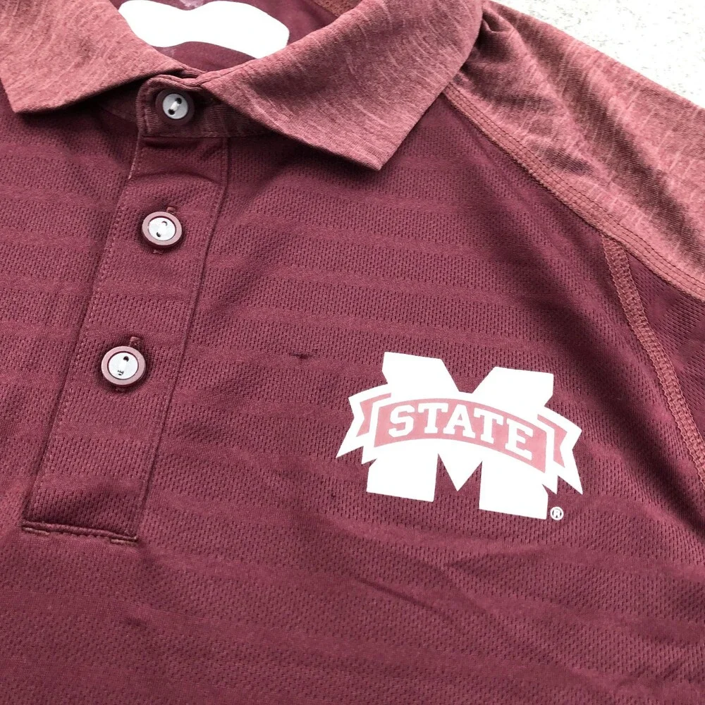 Mississippi State Bulldogs Polo Shirt Mens Medium Red NCAA Football Adidas Logo